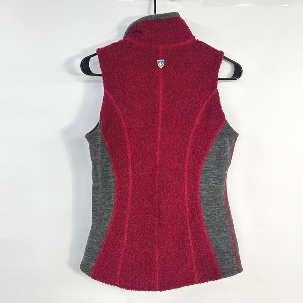 Kuhl Kozet Wool Blend Fleece Vest XS Red Gray Full Zip Hiking Gorpcore Outdoor